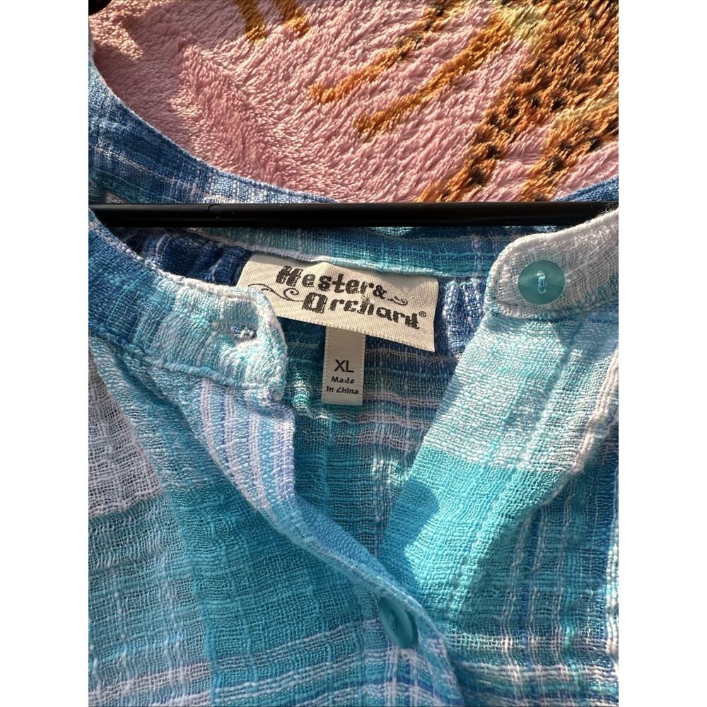 Lightweight Blue Plaid Button-Front Women’s Top - Picture 3 of 12